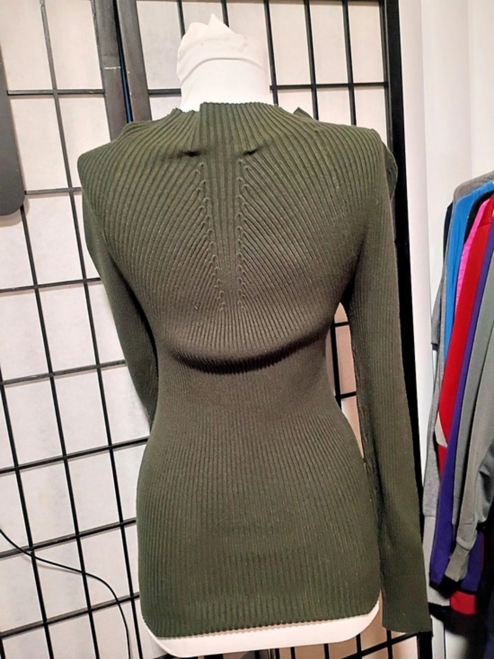 Olive Color Ribbed Long Sleeve Sweater - Picture 3 of 5